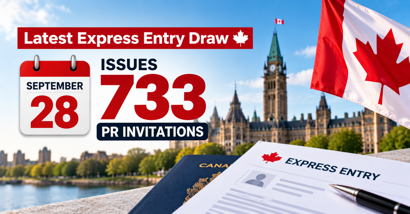 Canada Express Entry draw on September 28, 2026 issued 733 PR invitations.