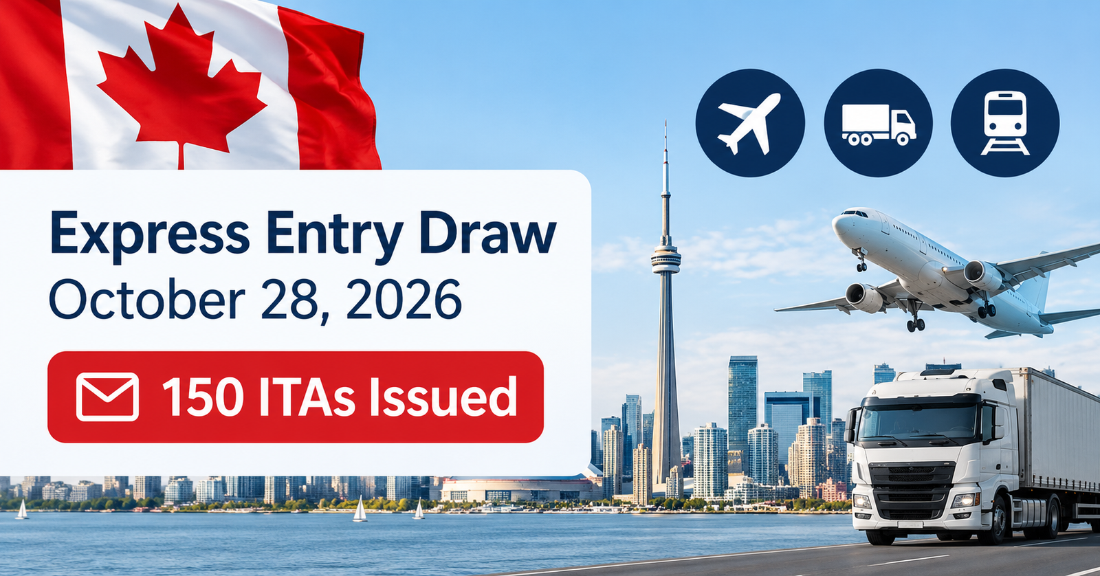 Canada Express Entry draw on October 28, 2026, issuing 150 invitations to transport occupations candidates.